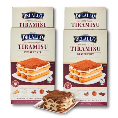 DeLallo Tiramisu Complete Dessert Kit, No-Bake Italian Cake Mix, Italy  (4-Pack)