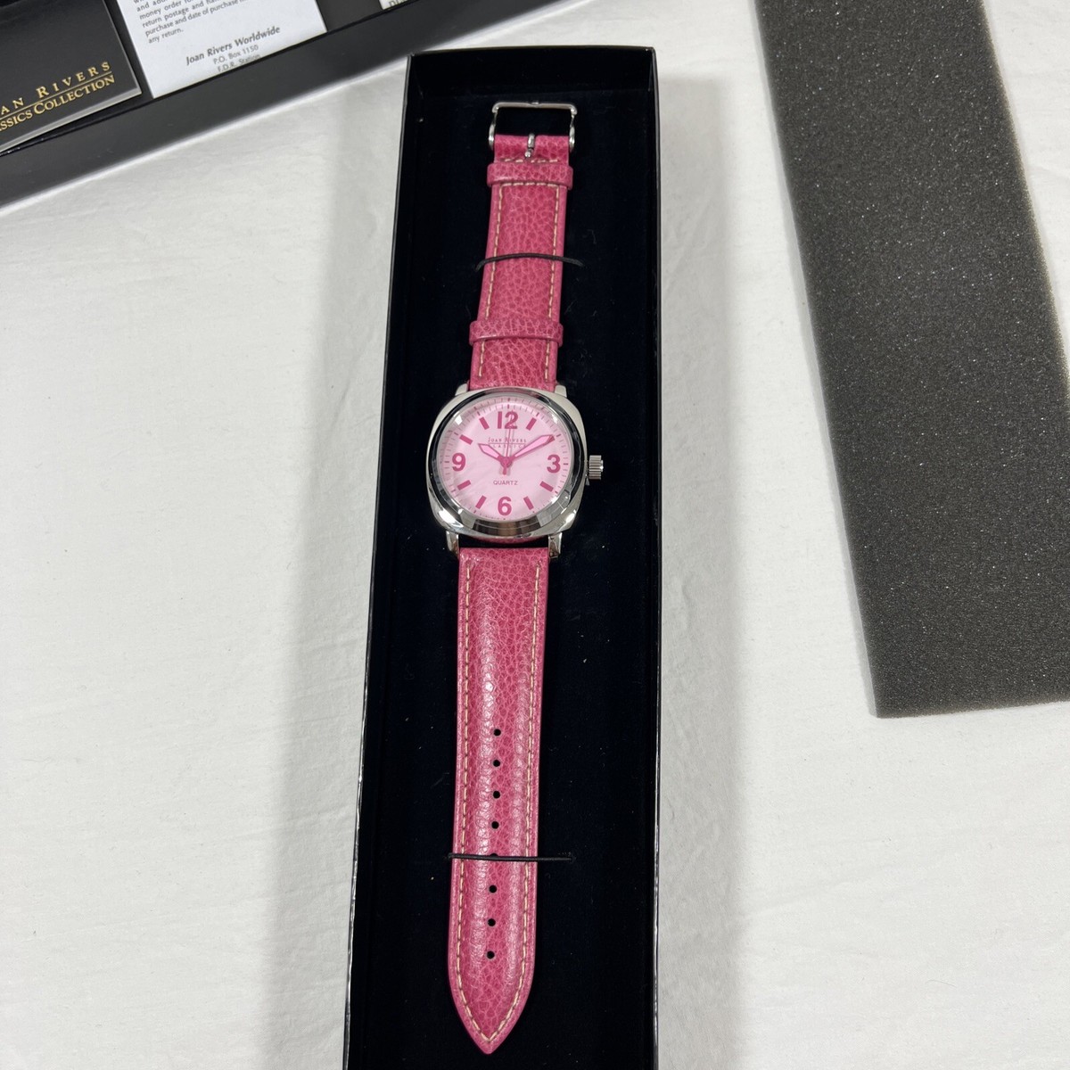 Joan Rivers Stainless Steel Back Genuine Leather Band Hot Pink Watch Joan Rivers Classics Women V377 Pave Tank Pink Leather 39mm  main image 2