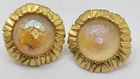 POGGI PARIS VINTAGE GILT  TONE,ROUND RAVIOLI, FROSTED IRIDESCENT CLIP EARRINGS