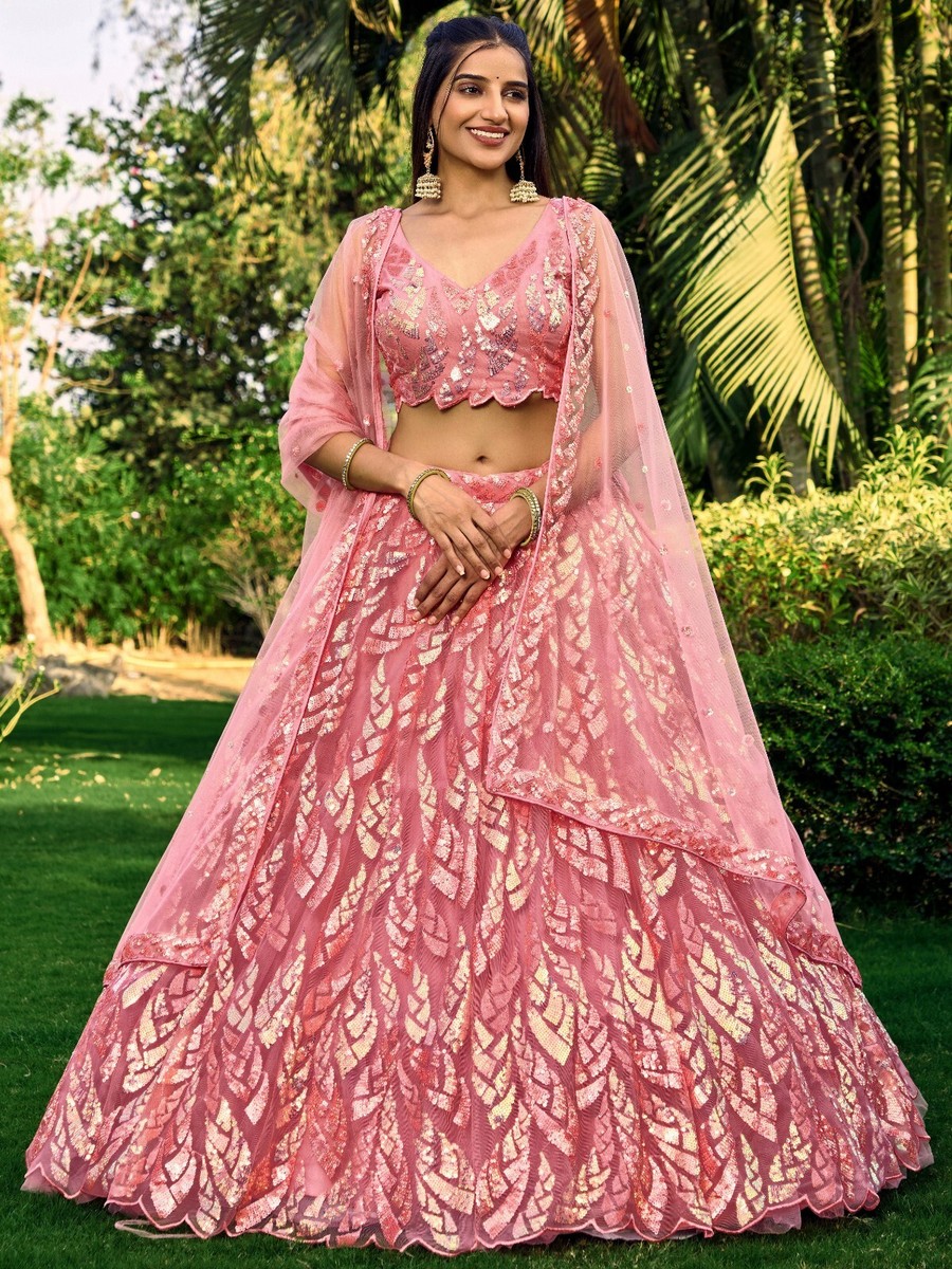 PRESENTING PINK SOFT NET LEHENGA CHOLI WITH DUPATTA FOR WEDDING