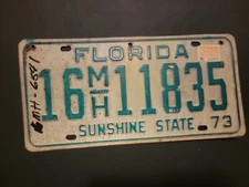 Vintage  1973  FLORIDA  SUNSHINE STATE License Plate  16 MH - 11835