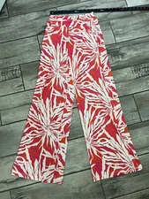 Jean Pierre Klifa Womens Small Wide Leg Stretchy Pants Pink White Orange Pockets