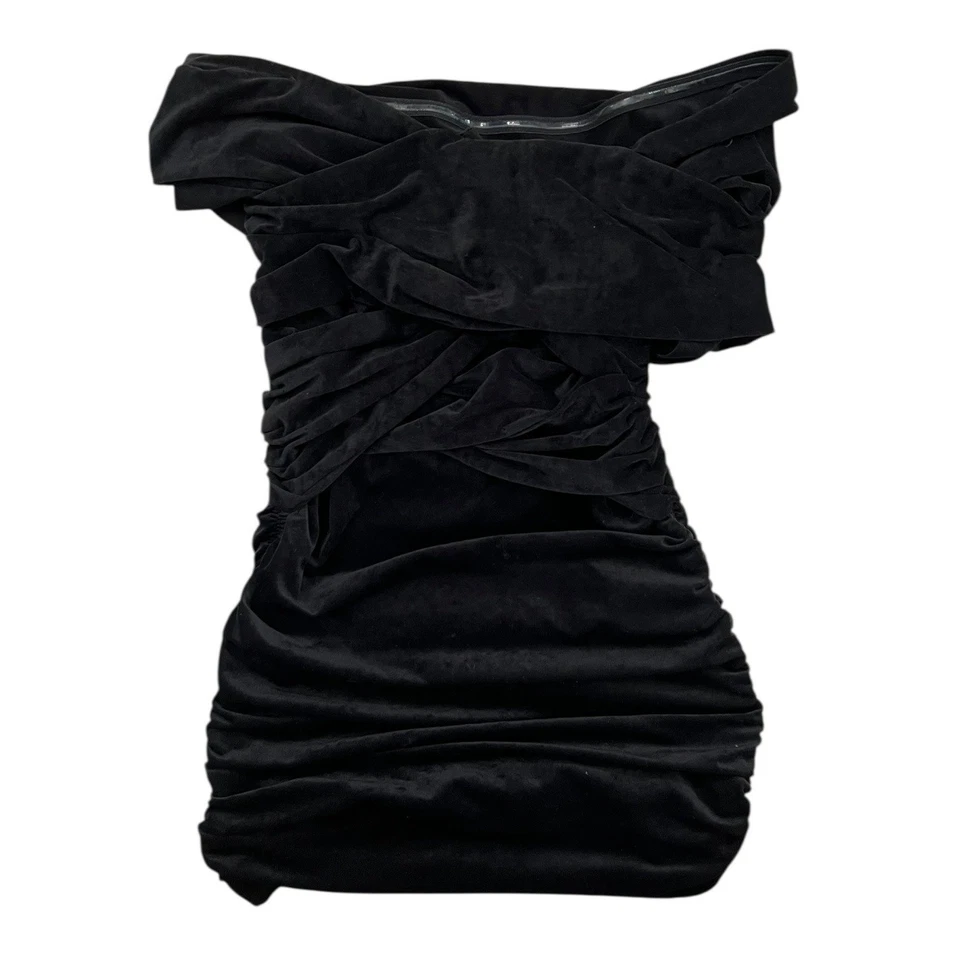 Mini Vestido Alexander Wang Terciopelo Entretejido Hombro Descubierto Bodycon Negro Talla XS Foto 2 de 4