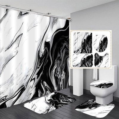 #ad Nkzply 4 Pcs Black and White Shower Curtain Bathroom Sets with Shower Curtain... $27.80
