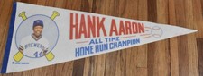 Vintage 1975 Hank Aaron Baseball All Time Homerun Champion Souvenir Pennant