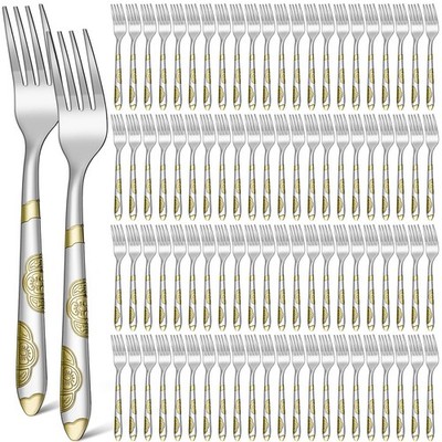 100 Pieces Stainless Steel Dinner Forks Set Bulk 7.1 Inch Metal Forks Gold Te