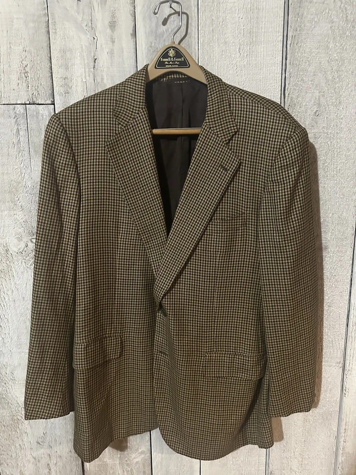 Belvest Gun Club 格纹羊绒运动外套 44R 蓝色棕色格子 — 第 2/4 张图片