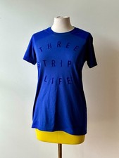 NWOT adidas Blue Flocked THREE STRIPE LIFE Graphic Go To Performance Tee Wmns S