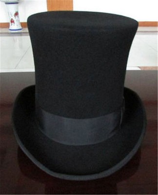 Vintage 100% Wool Mad Hatter Top Hat 25cm High Magic Performing Party Black Cap
