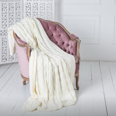 Zopfstrickdecke ROMANTISCH - großer Überwurf 160x210 cm - weiße Milch