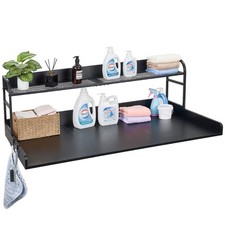 Uimoso Wooden Laundry Countertop with Shelf & Hooks, 54 x 27.5 in, Black