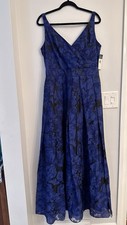 NWT Lauren Ralph Blue Black Floral Long Evening Dress Sleeveless Size 12 Gown
