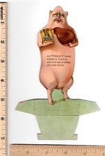 FIDELITY HAMS Paper Doll Die-cut Stand-up Hog Pig Cedar Rapids Iowa Trade Card