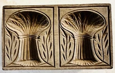 Primitive Rectangular Wood Butter Press Mold 2 Square With Carved Wheat Patterns