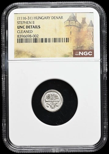 HUNGARY. Stephen II, 1116-1131, Silver Denar, Scarce type, NGC MS UNC Details