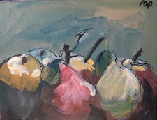 Quadro PDQ Artista Originale Frutta Pera Impressionista Realistico Acrilico 8x10