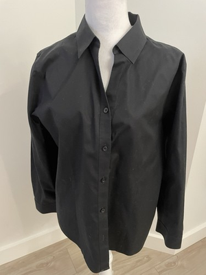 #ad Chico#x27;s Black No Iron Button Up Blouse Sz Large 2 Effortless Cotton Women’s NWT $26.99