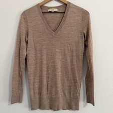Ann Taylor Loft Wool Blend Lightweight V Neck Tan Sweater Women's Size Small