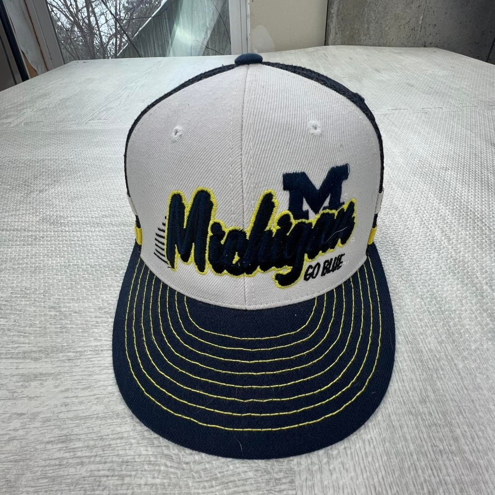 Vintage 90s Michigan Wolverines Snapback Cap Blue White Yellow NCAA College  