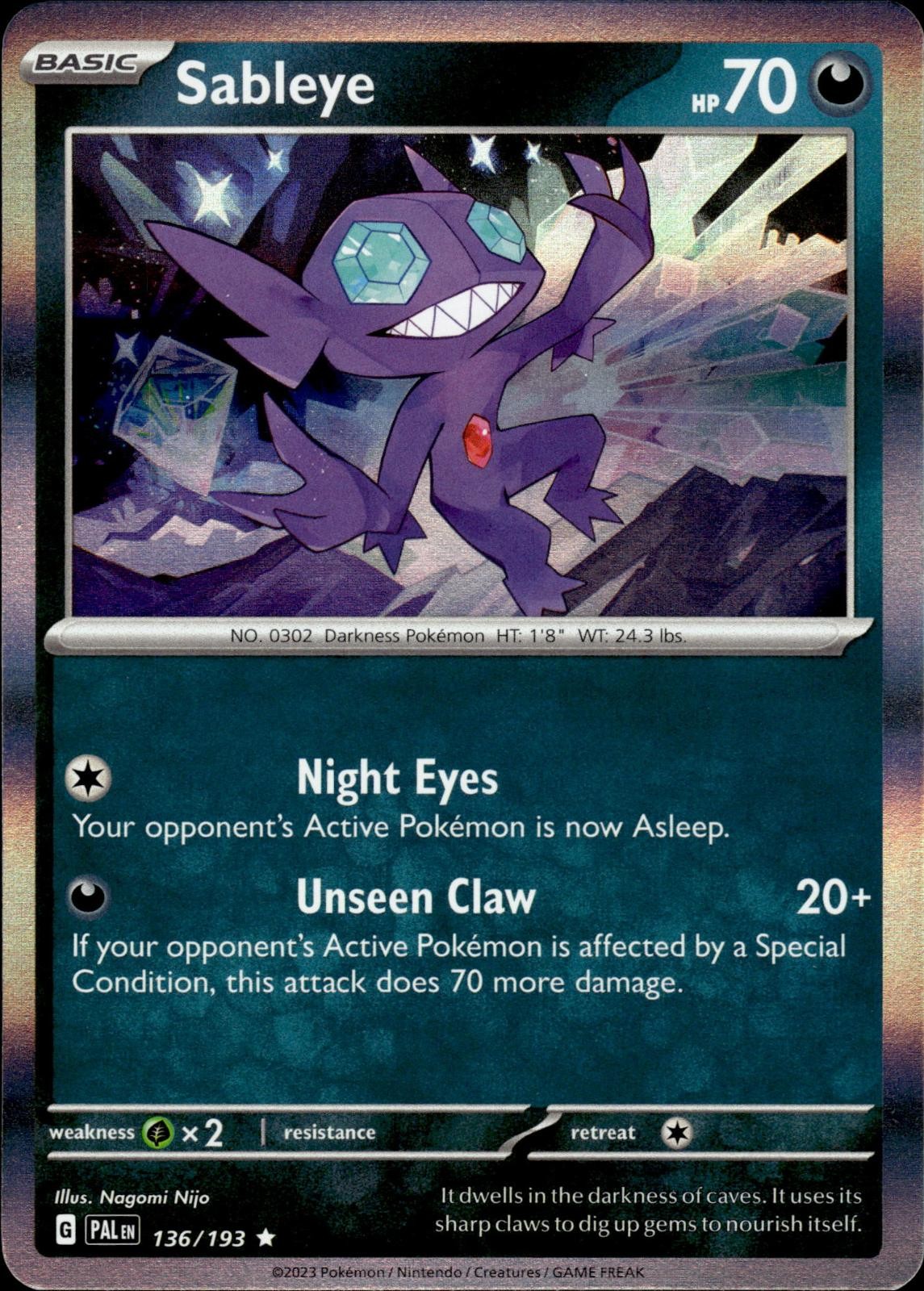 SABLEYE 136/193 RARE PALDEA EVOLVED POKEMON HOLO NM