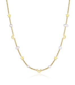 Authentic Boho Gold Moon and Sun Choker Necklaces Pearl Pendant 18k Gold Plated Dainty Gol
