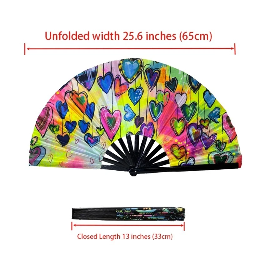 Bamboo Folding Hand Fan for Line Dancers – UV Glow Rave Fan Vibrant Fluorescent - Image 4 of 4