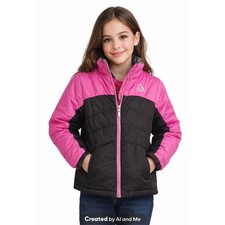 Gerry Girls Puffer Jacket Size 10/12 Pink Black Winter Coat