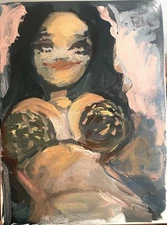 French Cubism Boudoir Oil Painting Original Signed Woman Picasso on 12x16 Canvas