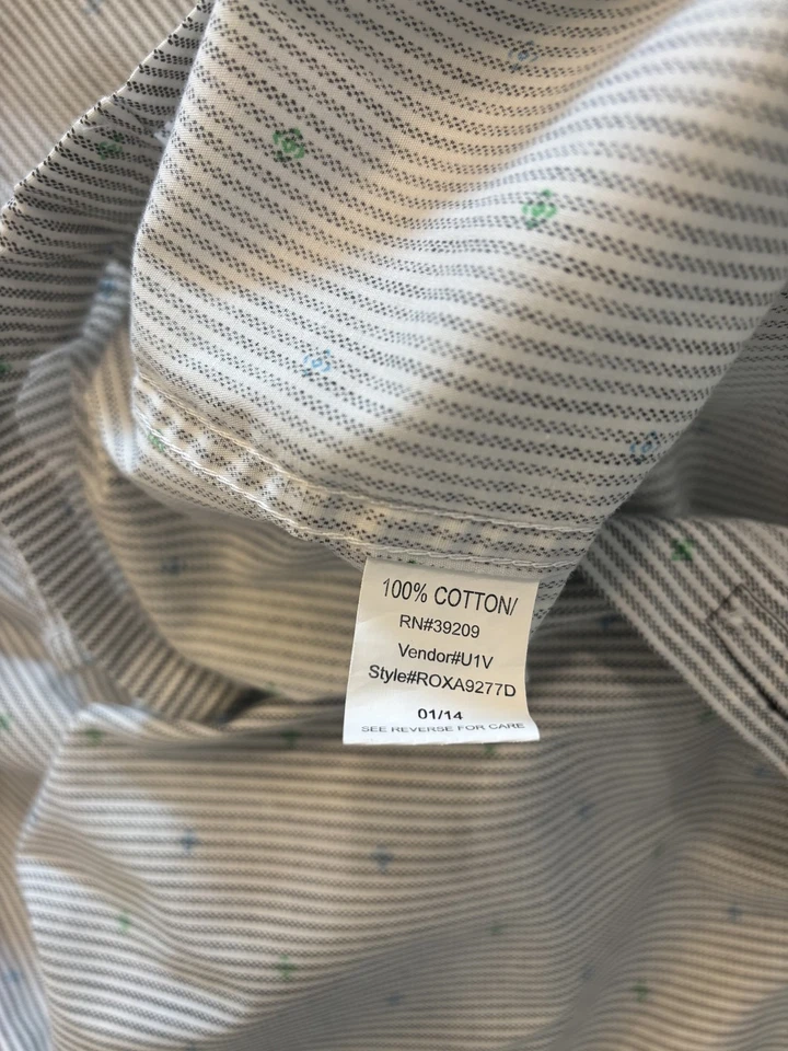 Ron Jon Shirt Mens Large Blue White Green Striped Short Sleeve Button Up Cotton - Image 4 of 4