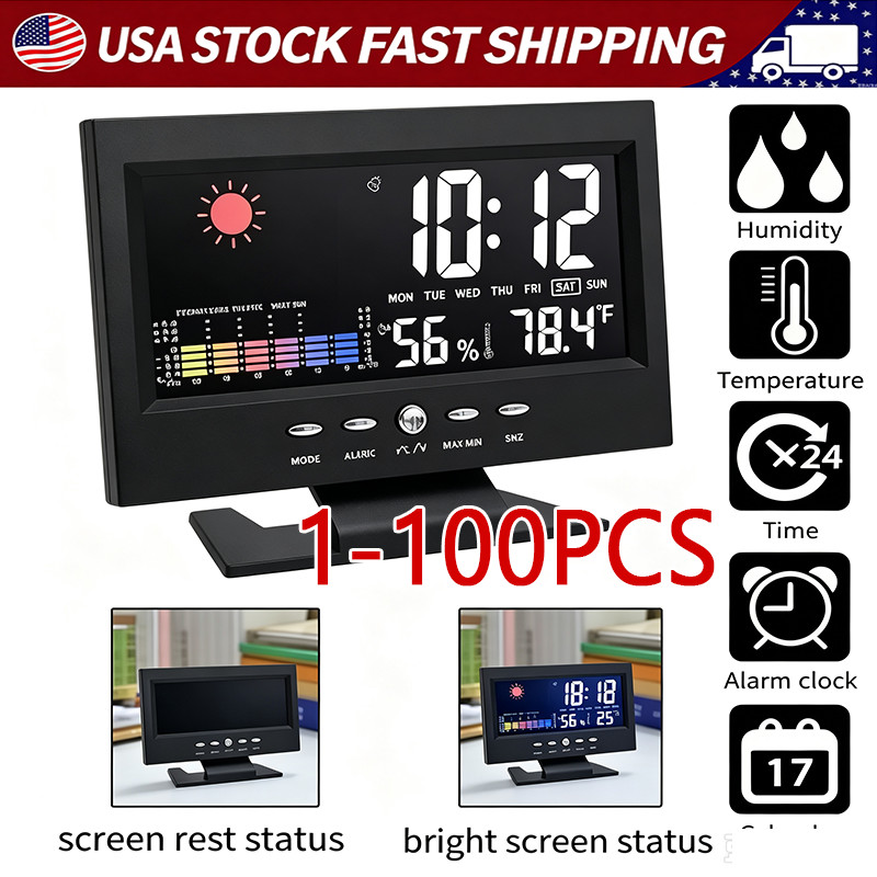 LED Digital Alarm Clock Snooze Calendar Thermometer Hygrometer Weather Display