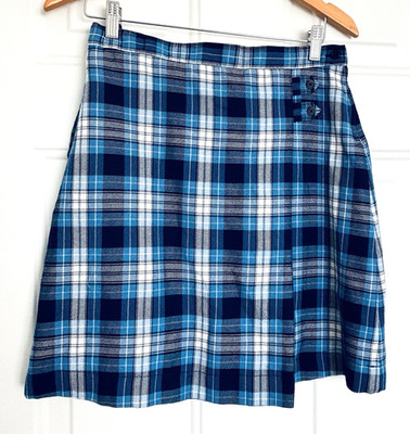 Lands' End Girls 12 Plus 12+ School Uniform Skirt Classic Clear Blue Plaid