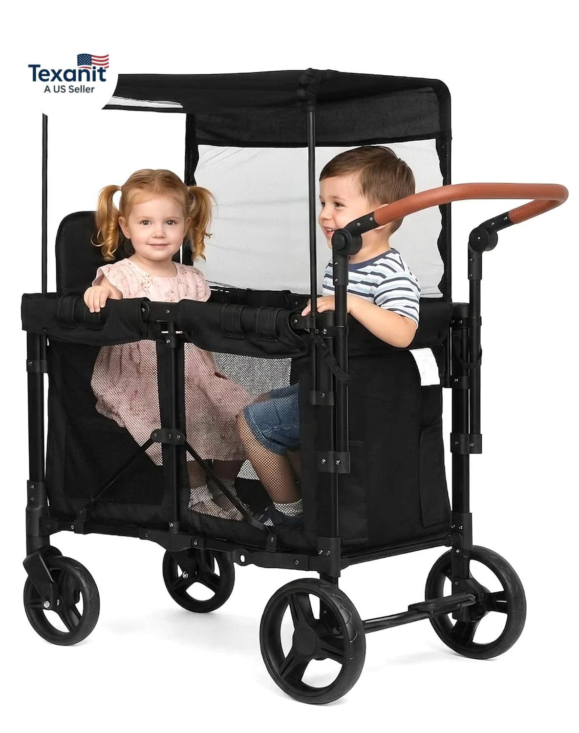 Upgrade Wagon Stroller for 2 Kids, Double Seater Push Stroller with Canopy & Ven