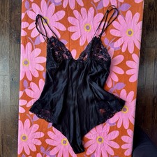 Vintage Victoria  s Secret Gold Label Black Silk Teddy L Bodysuit