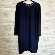 Bill Blass Glam Vintage Chiffon Navy Beaded Wrists Collar 10 Sheer Silk Sleeves