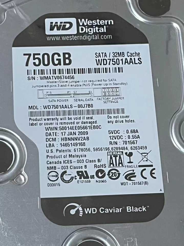 Western Digital Hard Drive WD7501AALS (Caviar Black) - Image 3 of 3