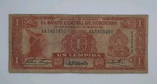 1965 Banco Central De Honduras  - 1 (One) Lempira Banknote Serial No. AA 3403450