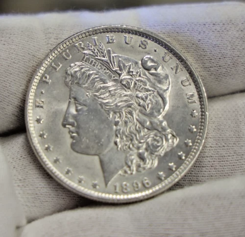 1896 US Morgan Silver Dollar $1 AU (Cleaned)