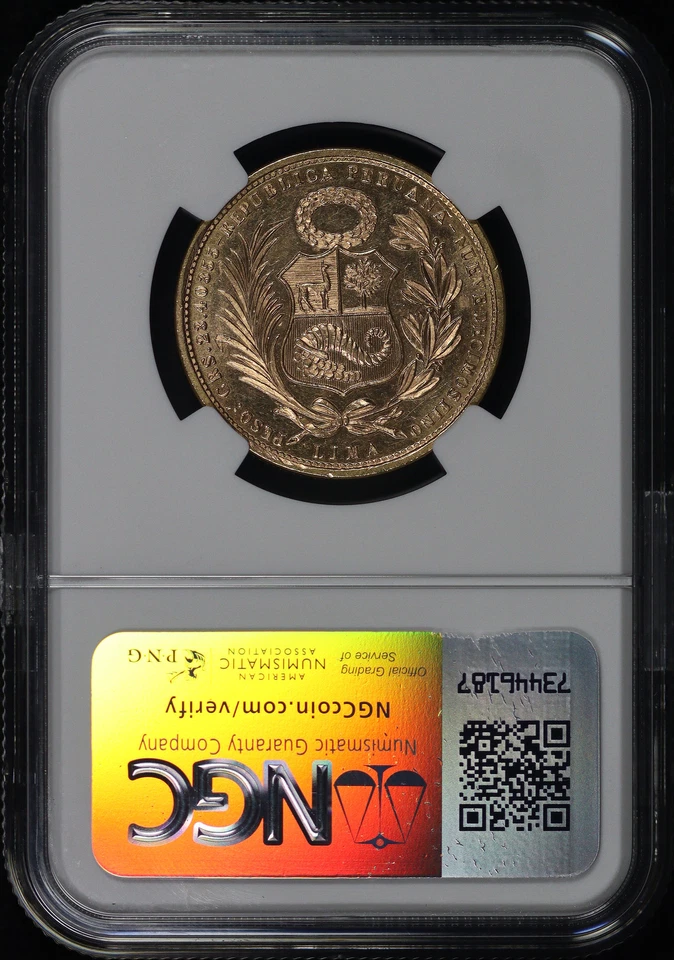 Oro Perú 1964/3 50 soles KM #230 NGC MS-62 Foto 2 de 2