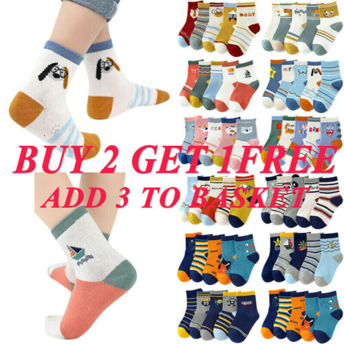 Kids Girls Boys Mid Calf Socks Cute Pattern School Stretch Comfy Soft Socks Gift - Picture 1 of 20