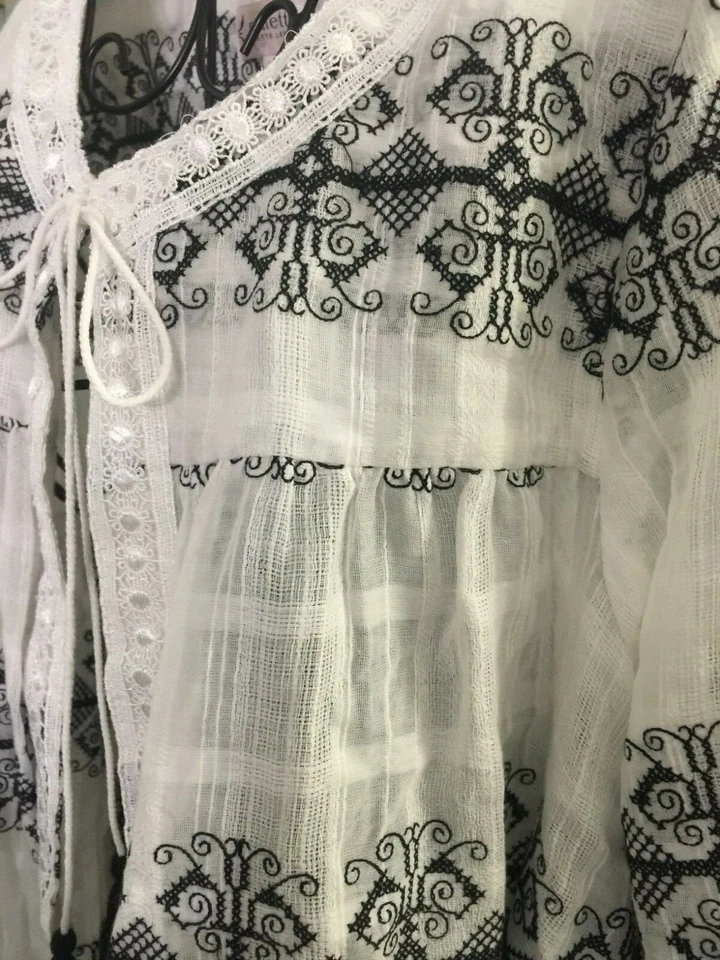 Chaqueta Nanette Lepore Encogida de hombros Manga 3/4 Algodón Bordado Semi Transparente 10 Nueva con Etiquetas Foto 3 de 4