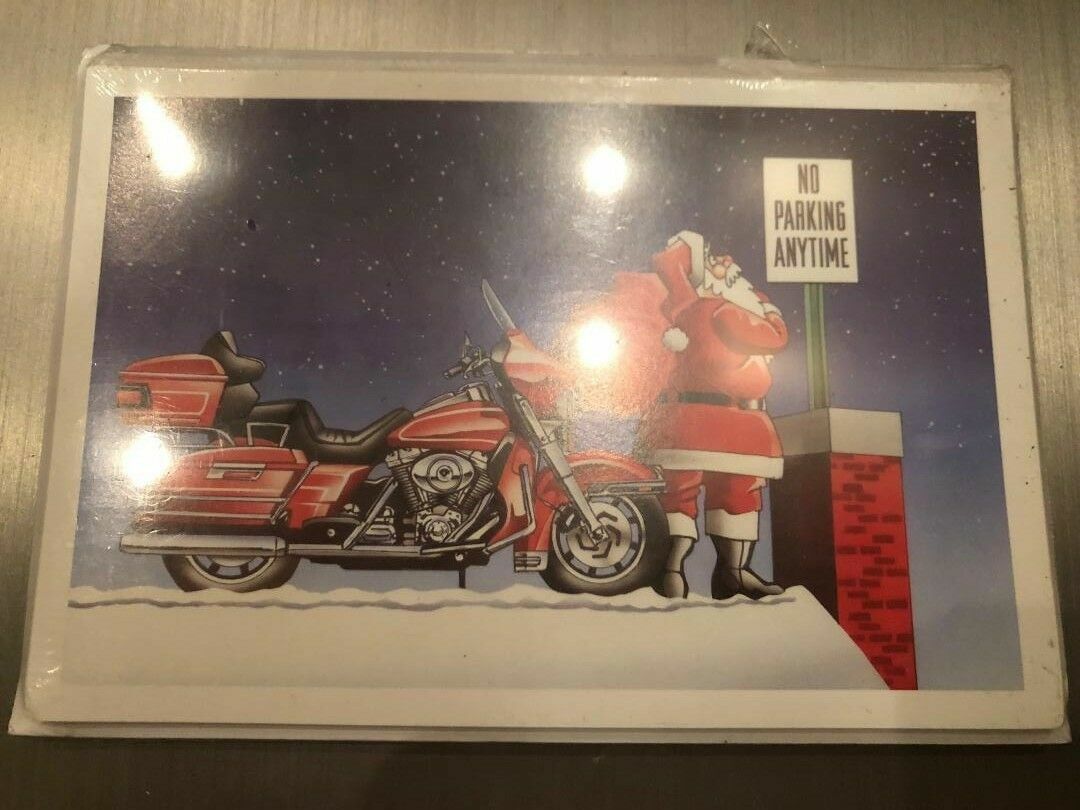 HARLEY DAVIDSON CHRISTMAS CARDS #X734 SANTA ON ROOF WITH HIS