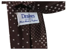 Drake’s London Brown Lined Patchwork Polka Dot Tie 147X7 Made In England