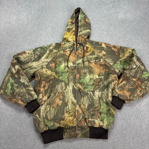 RealTree Jacket Adult Medium Brown Work Wear Canvas Camo Hunting Hood Lined Men