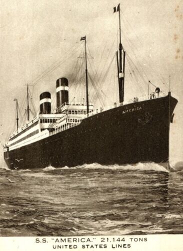 Vintage Pocztówka SS America United States Lines Ocean Liner Pamiątki #44 - Zdjęcie 1 z 3