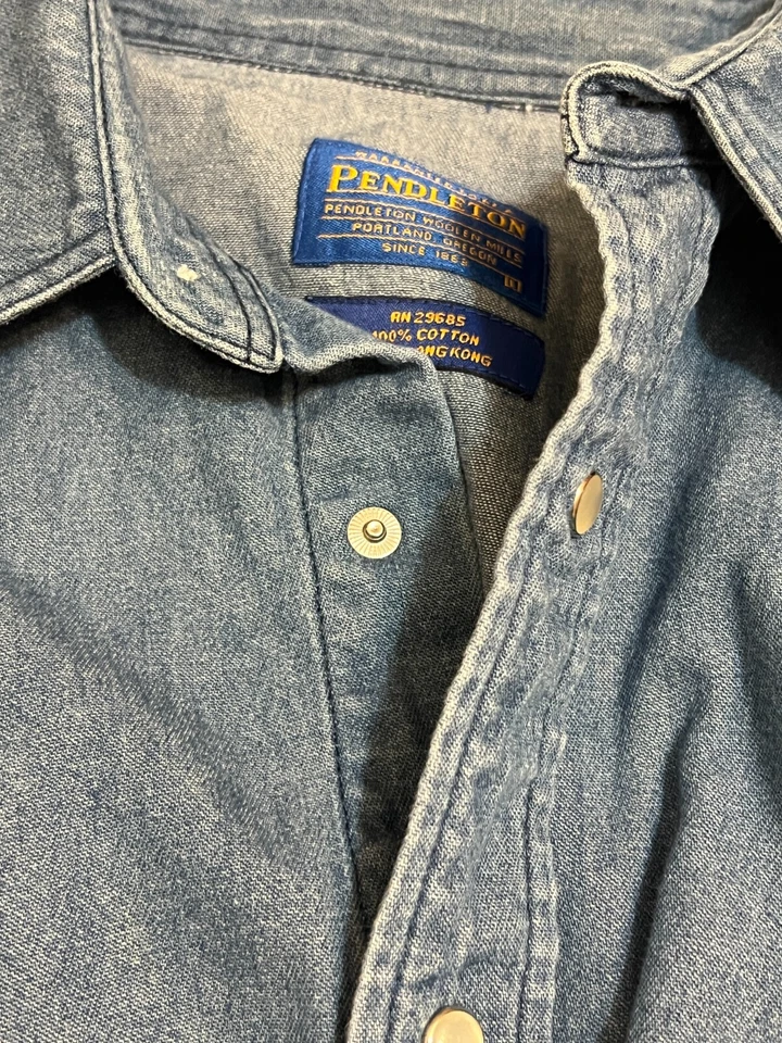 Pendleton Denim Western Shirt Men's L Snap Button Long Sleeve USA Cotton HK - Image 3 of 4