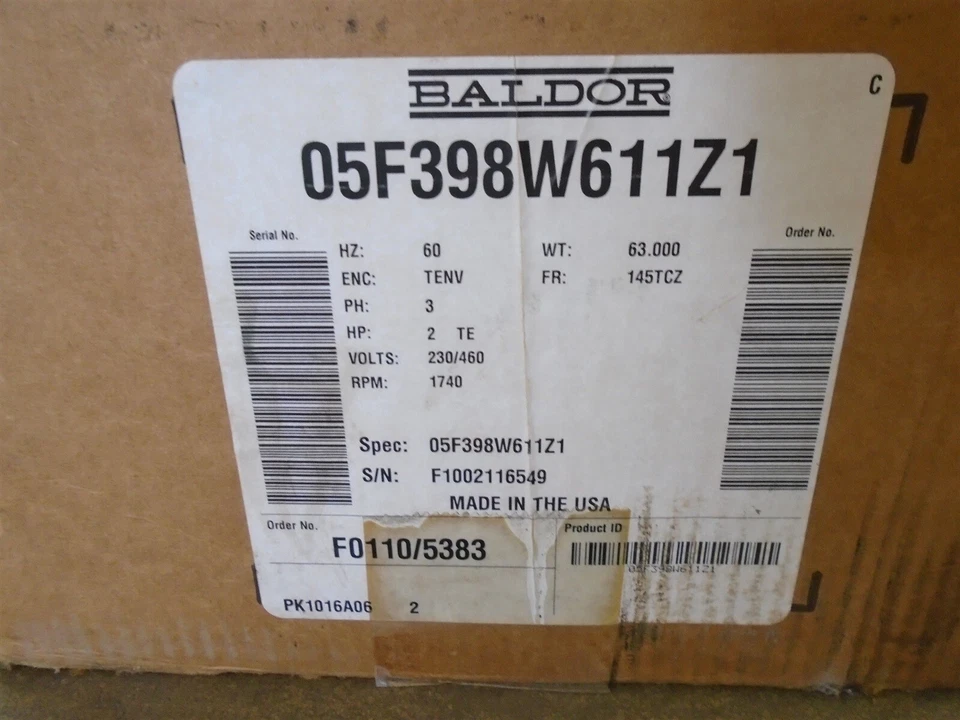 BALDOR - 05F398W611Z1 - MOTOR - 230/460V - 2 HP TE - 1740 HP - M29D (NEW in BOX) - Image 4 of 4