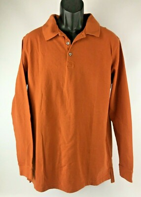 Men's Antigua Rust Orange 3  Button Cotton Pullover Long Sleeve Shirt - Sz Large