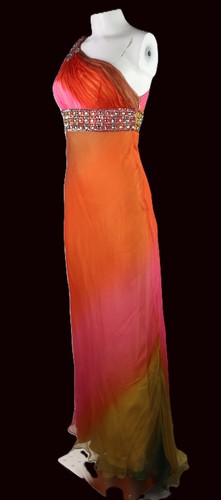 INTERLUDE USA Women’s S 4 6 Silk Pink Ombre One Shoulder Formal Prom Gown Dress