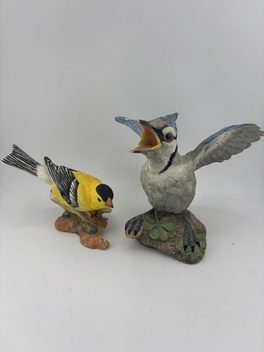 Konvolut 2 Vintage Böhm Porzellan Vogel Figuren - Goldfink & Blauer Eichelhäher