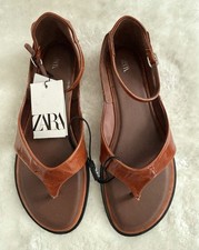 ZARA LEATHER TOE POST SANDALS SIZE 5 BROWN REF. 1602/610 BNWT